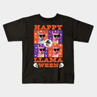 Happy Llamaween Funny Halloween Llama Kids T-Shirt